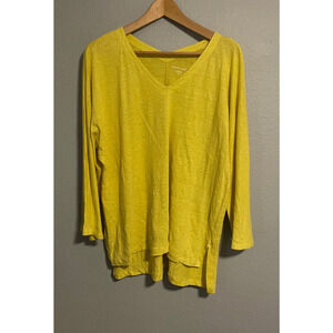 Eileen Fisher Womens Tunic Medium Yellow Organic Linen Long Sleeve Modern Casual
